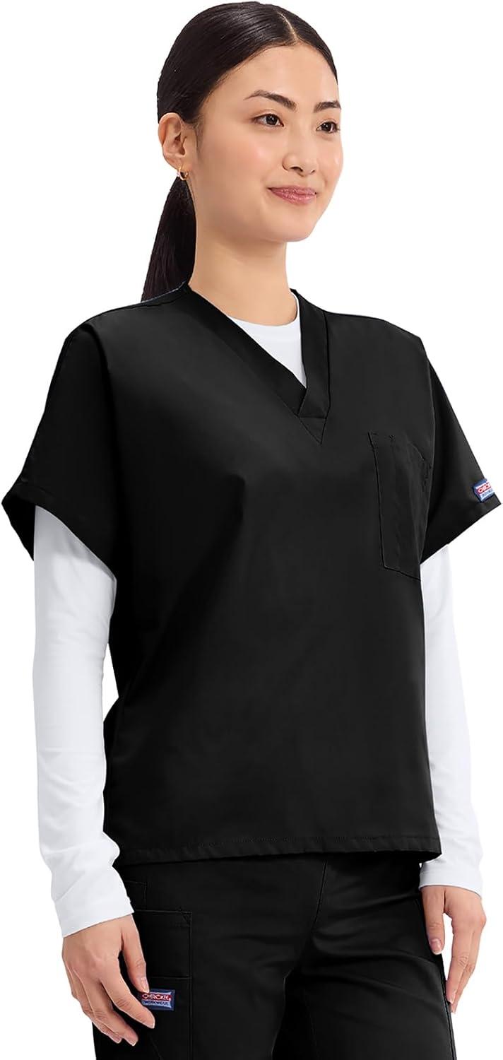 imageCherokee Scrubs for Women and Men Unisex VNeck Tunic Nursing Scrub Top with Chest Pocket Tuckable Durable Fabric 4777Black