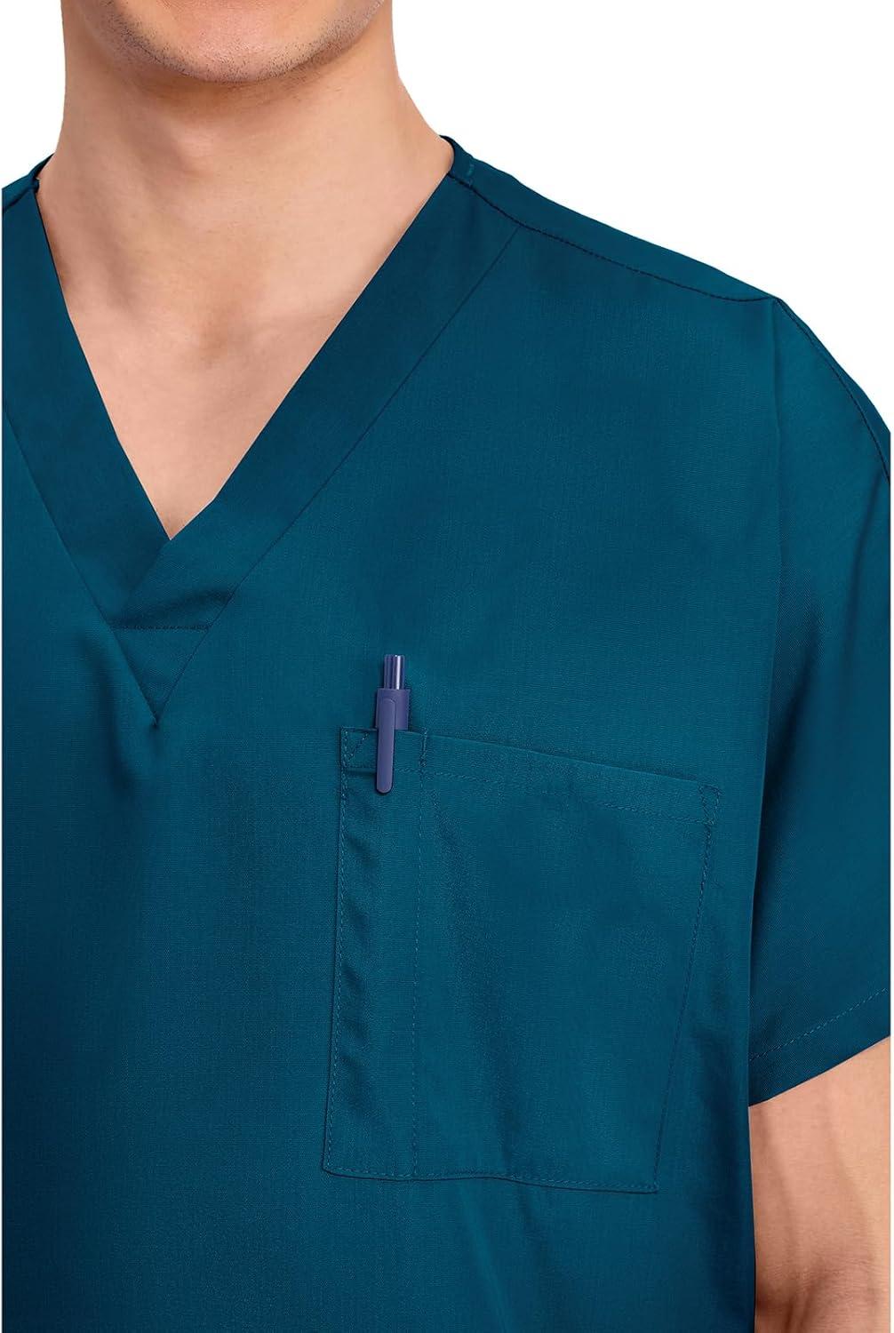 imageCherokee Scrubs for Women and Men Unisex VNeck Tunic Nursing Scrub Top with Chest Pocket Tuckable Durable Fabric 4777Caribbean Blue
