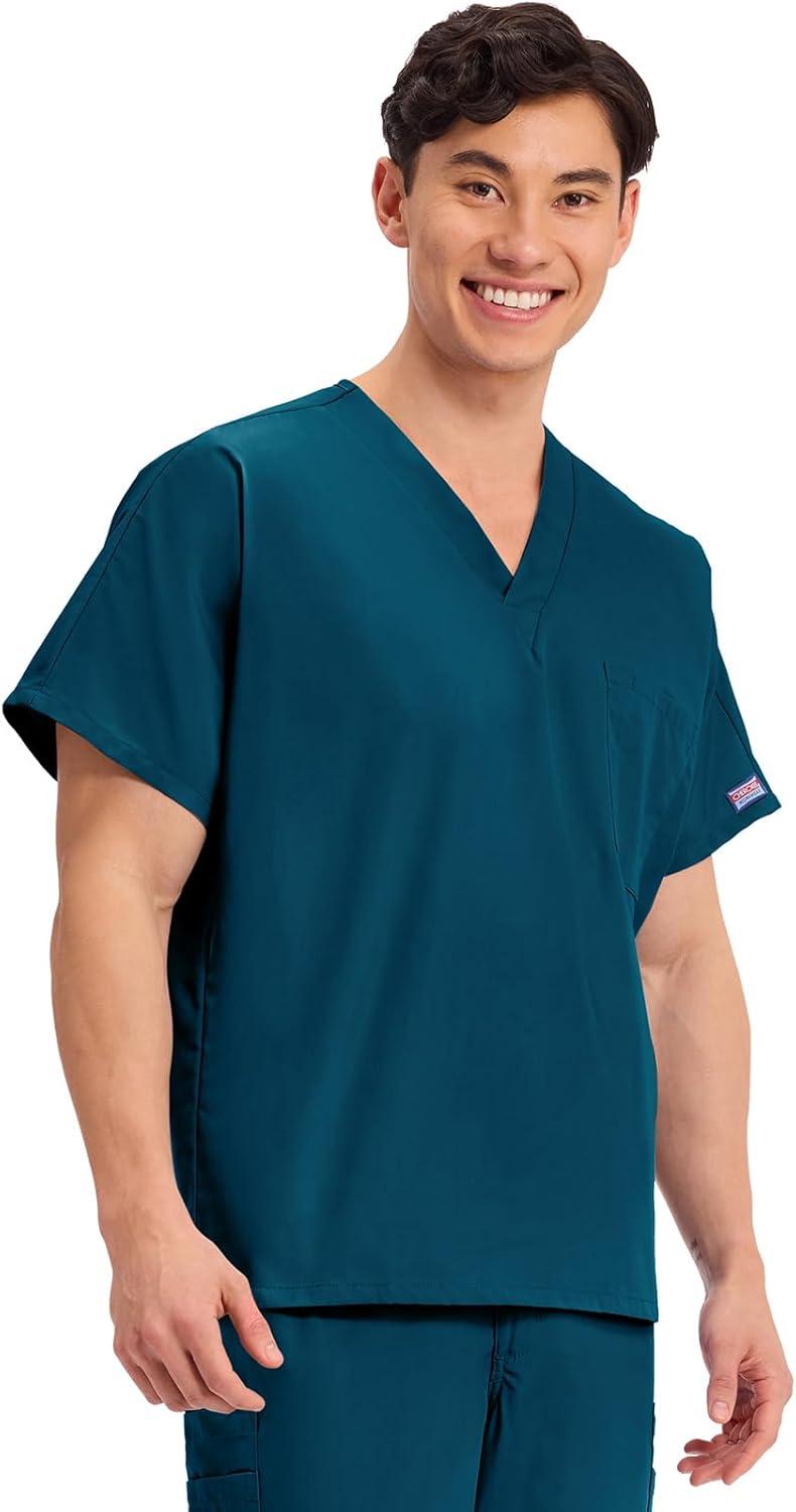 imageCherokee Scrubs for Women and Men Unisex VNeck Tunic Nursing Scrub Top with Chest Pocket Tuckable Durable Fabric 4777Caribbean Blue