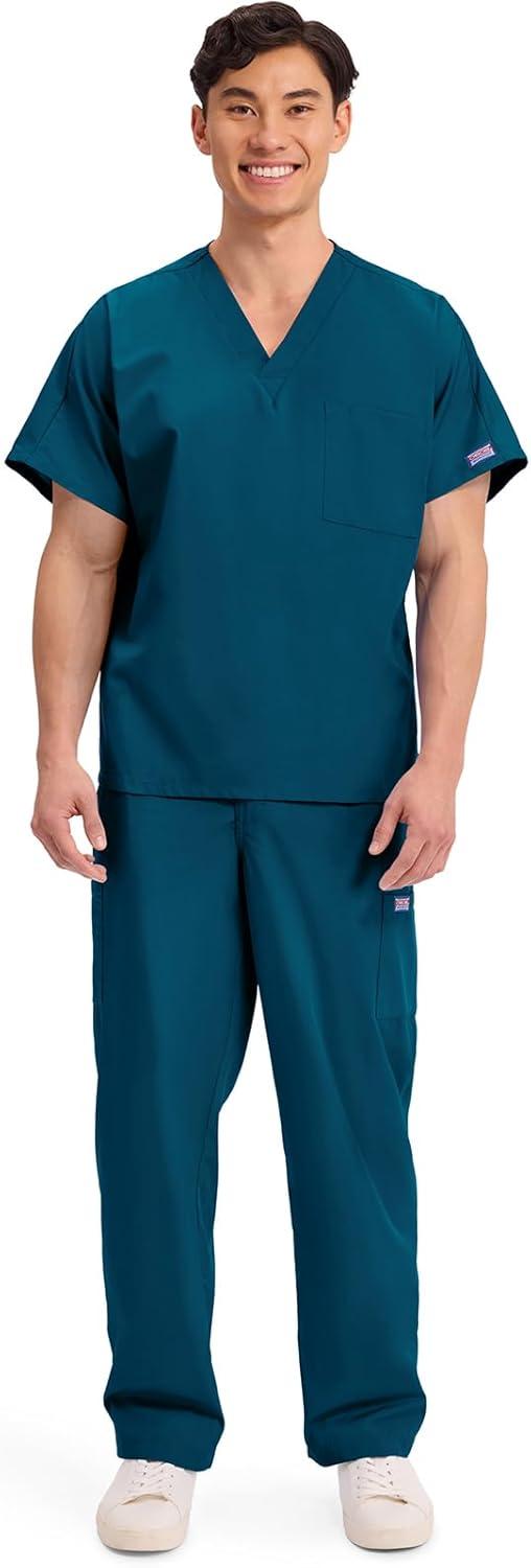 imageCherokee Scrubs for Women and Men Unisex VNeck Tunic Nursing Scrub Top with Chest Pocket Tuckable Durable Fabric 4777Caribbean Blue