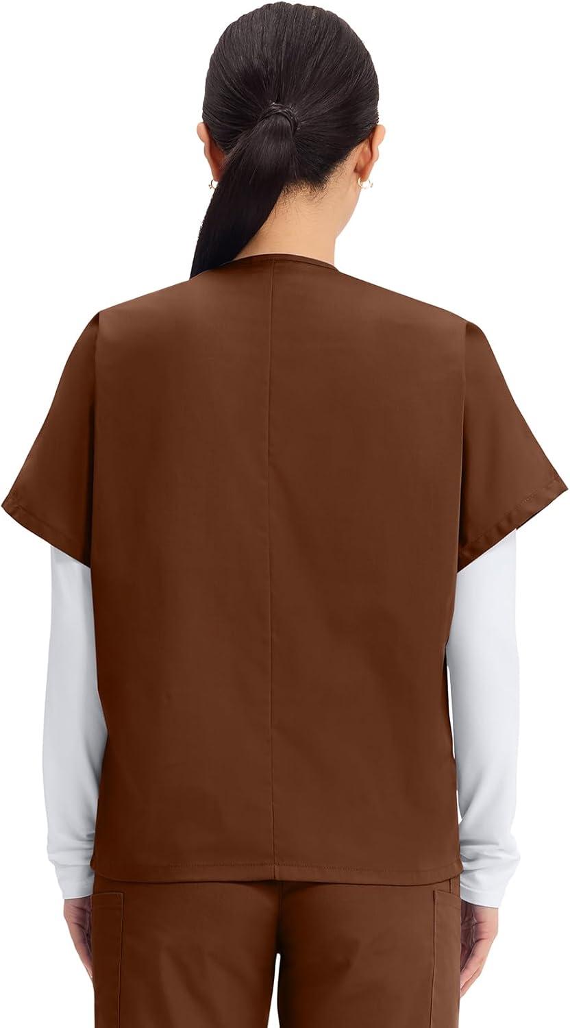 imageCherokee Scrubs for Women and Men Unisex VNeck Tunic Nursing Scrub Top with Chest Pocket Tuckable Durable Fabric 4777Chocolate
