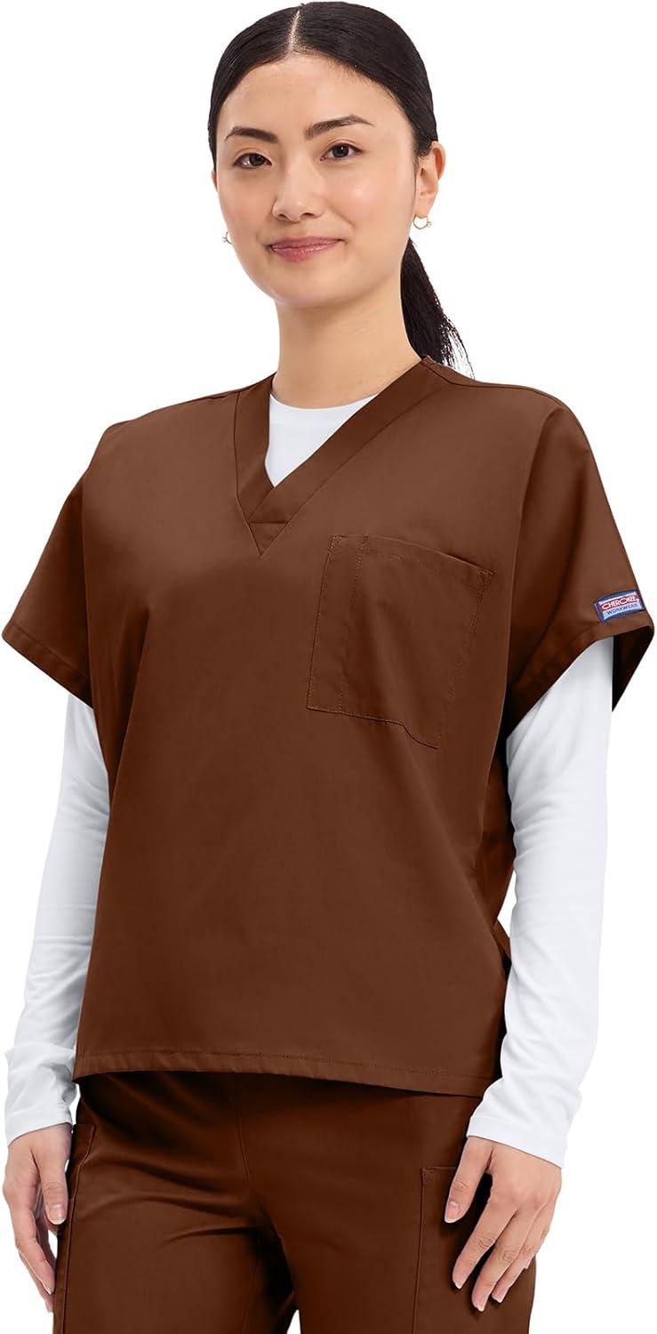imageCherokee Scrubs for Women and Men Unisex VNeck Tunic Nursing Scrub Top with Chest Pocket Tuckable Durable Fabric 4777Chocolate