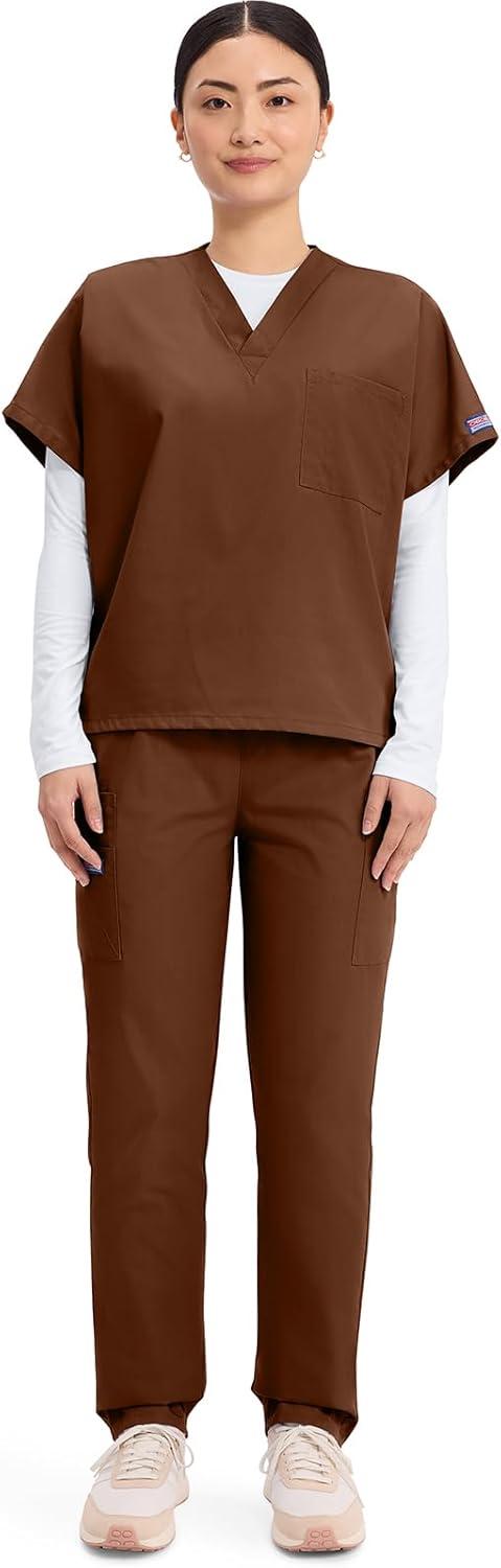 imageCherokee Scrubs for Women and Men Unisex VNeck Tunic Nursing Scrub Top with Chest Pocket Tuckable Durable Fabric 4777Chocolate