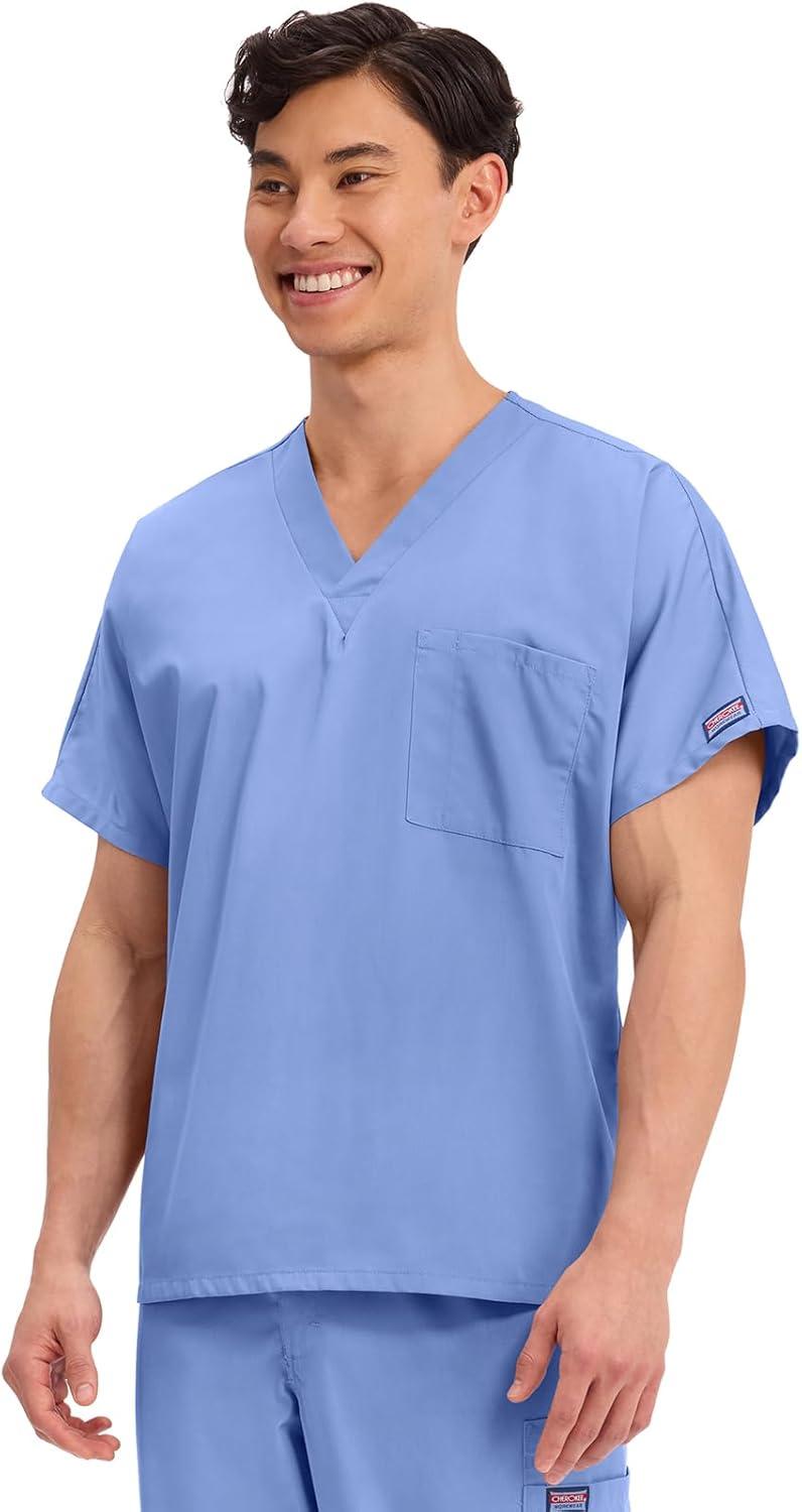 imageCherokee Scrubs for Women and Men Unisex VNeck Tunic Nursing Scrub Top with Chest Pocket Tuckable Durable Fabric 4777Ciel