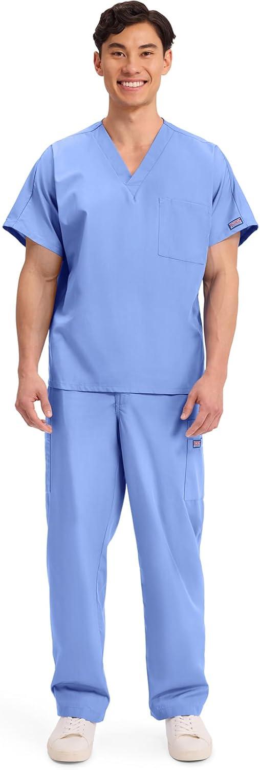 imageCherokee Scrubs for Women and Men Unisex VNeck Tunic Nursing Scrub Top with Chest Pocket Tuckable Durable Fabric 4777Ciel