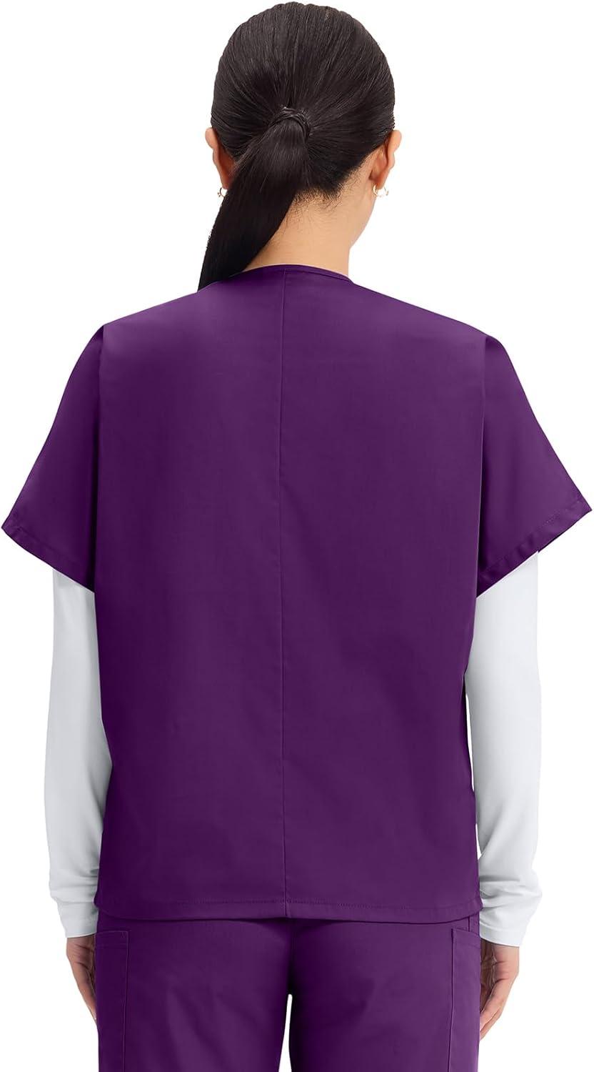 imageCherokee Scrubs for Women and Men Unisex VNeck Tunic Nursing Scrub Top with Chest Pocket Tuckable Durable Fabric 4777Eggplant