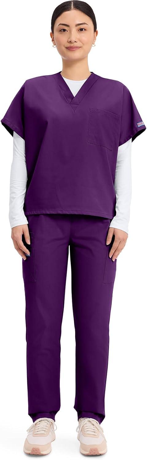 imageCherokee Scrubs for Women and Men Unisex VNeck Tunic Nursing Scrub Top with Chest Pocket Tuckable Durable Fabric 4777Eggplant