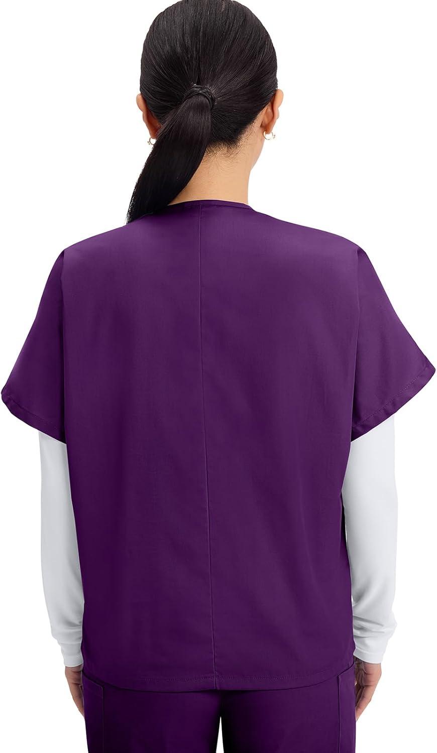 imageCherokee Scrubs for Women and Men Unisex VNeck Tunic Nursing Scrub Top with Chest Pocket Tuckable Durable Fabric 4777Eggplant