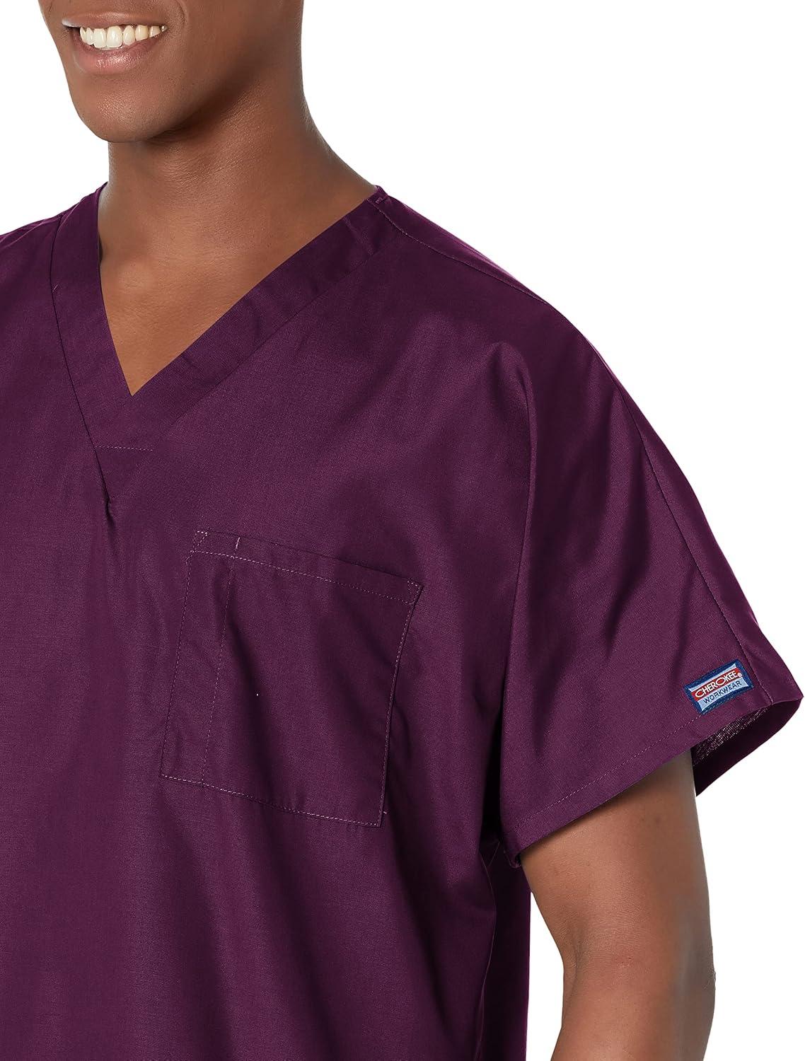 imageCherokee Scrubs for Women and Men Unisex VNeck Tunic Nursing Scrub Top with Chest Pocket Tuckable Durable Fabric 4777Eggplant