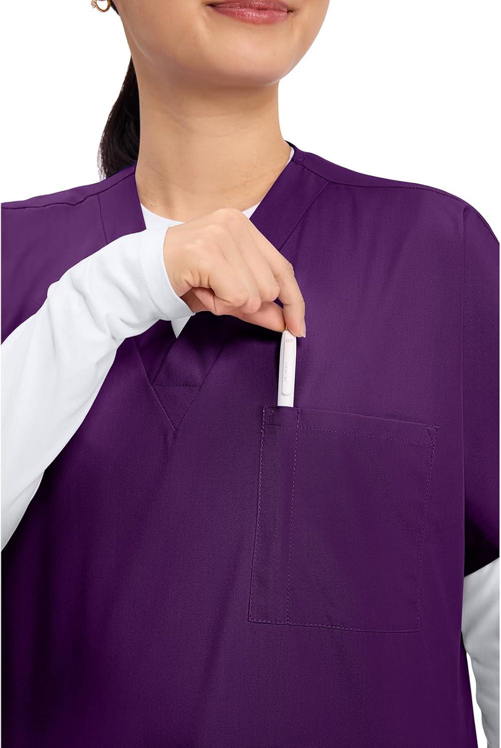 imageCherokee Scrubs for Women and Men Unisex VNeck Tunic Nursing Scrub Top with Chest Pocket Tuckable Durable Fabric 4777Eggplant