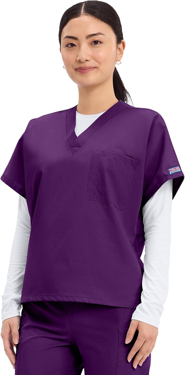 imageCherokee Scrubs for Women and Men Unisex VNeck Tunic Nursing Scrub Top with Chest Pocket Tuckable Durable Fabric 4777Eggplant