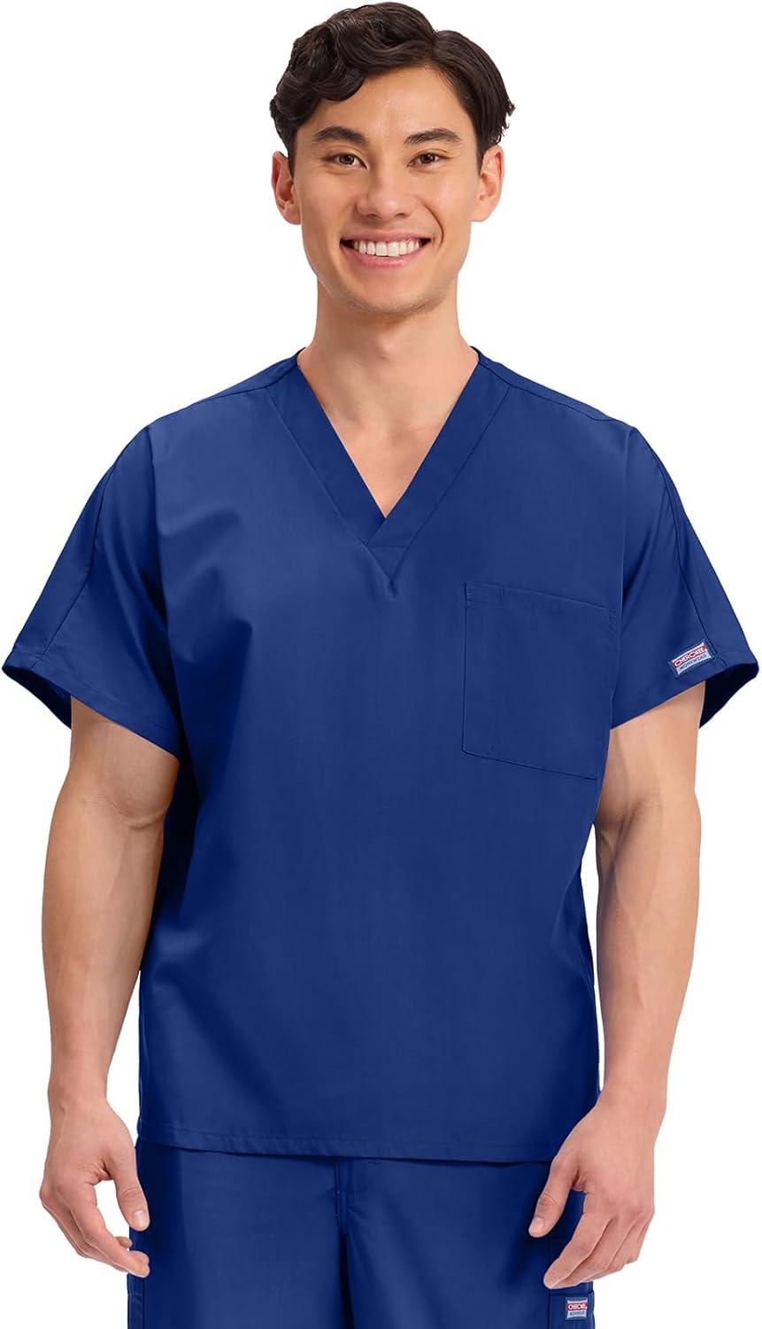 imageCherokee Scrubs for Women and Men Unisex VNeck Tunic Nursing Scrub Top with Chest Pocket Tuckable Durable Fabric 4777Galaxy Blue
