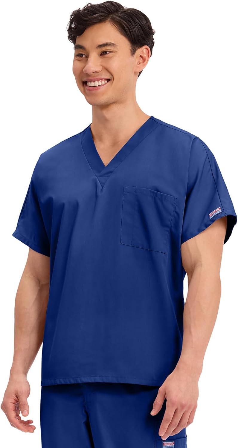 imageCherokee Scrubs for Women and Men Unisex VNeck Tunic Nursing Scrub Top with Chest Pocket Tuckable Durable Fabric 4777Galaxy Blue