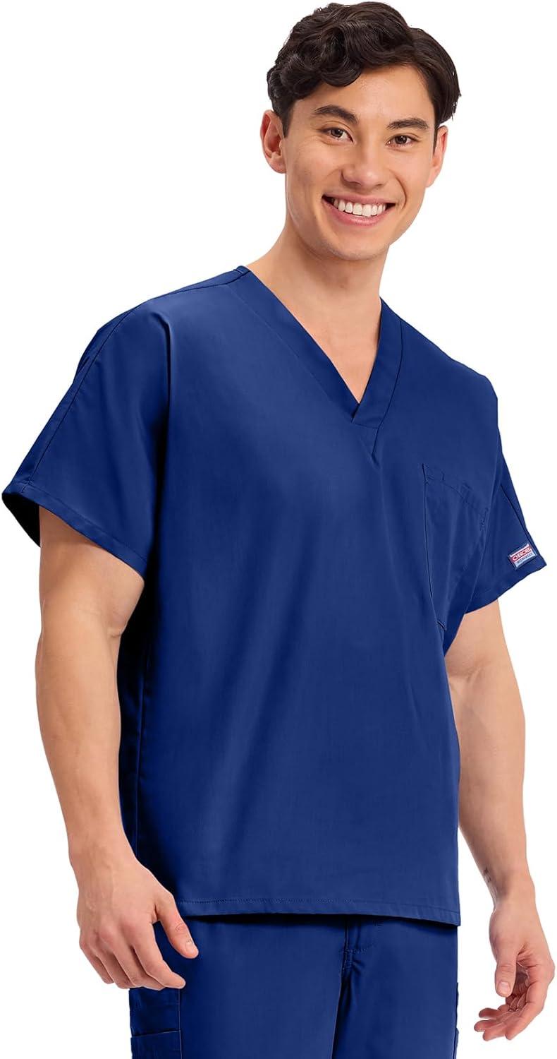 imageCherokee Scrubs for Women and Men Unisex VNeck Tunic Nursing Scrub Top with Chest Pocket Tuckable Durable Fabric 4777Galaxy Blue