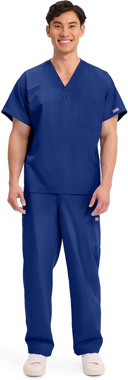 imageCherokee Scrubs for Women and Men Unisex VNeck Tunic Nursing Scrub Top with Chest Pocket Tuckable Durable Fabric 4777Galaxy Blue