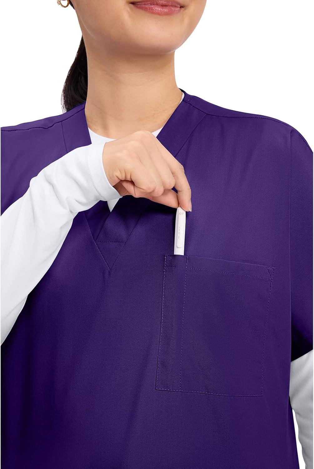 imageCherokee Scrubs for Women and Men Unisex VNeck Tunic Nursing Scrub Top with Chest Pocket Tuckable Durable Fabric 4777Grape