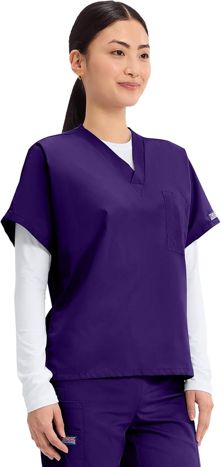 imageCherokee Scrubs for Women and Men Unisex VNeck Tunic Nursing Scrub Top with Chest Pocket Tuckable Durable Fabric 4777Grape
