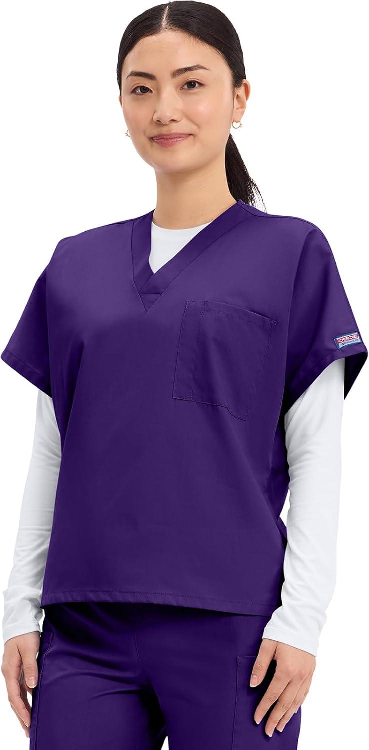 imageCherokee Scrubs for Women and Men Unisex VNeck Tunic Nursing Scrub Top with Chest Pocket Tuckable Durable Fabric 4777Grape
