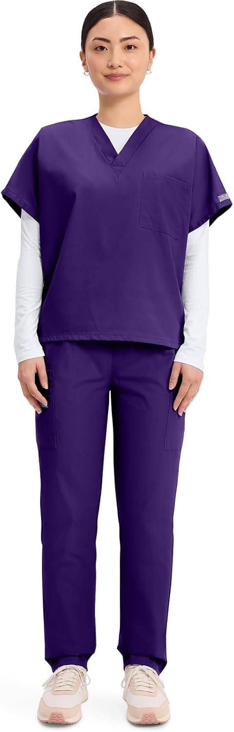 imageCherokee Scrubs for Women and Men Unisex VNeck Tunic Nursing Scrub Top with Chest Pocket Tuckable Durable Fabric 4777Grape