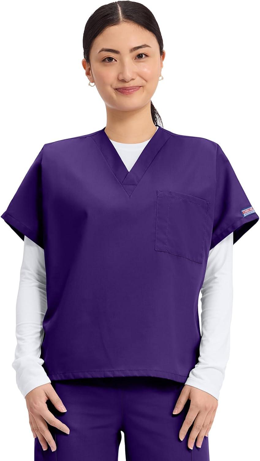 imageCherokee Scrubs for Women and Men Unisex VNeck Tunic Nursing Scrub Top with Chest Pocket Tuckable Durable Fabric 4777Grape