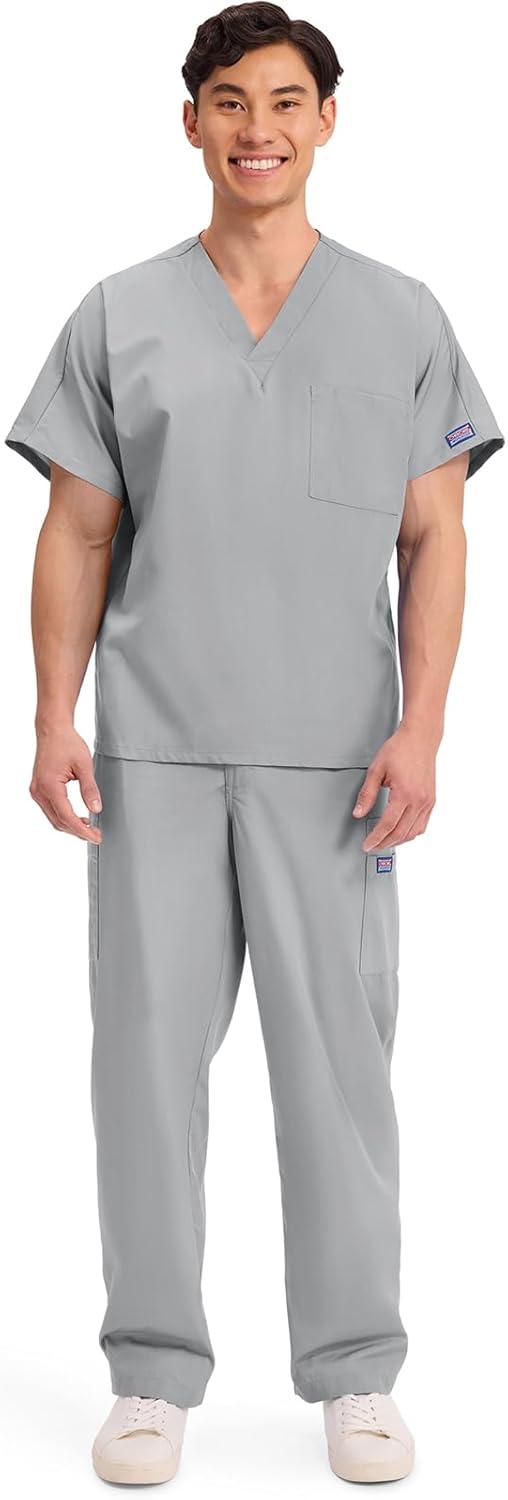 imageCherokee Scrubs for Women and Men Unisex VNeck Tunic Nursing Scrub Top with Chest Pocket Tuckable Durable Fabric 4777Grey