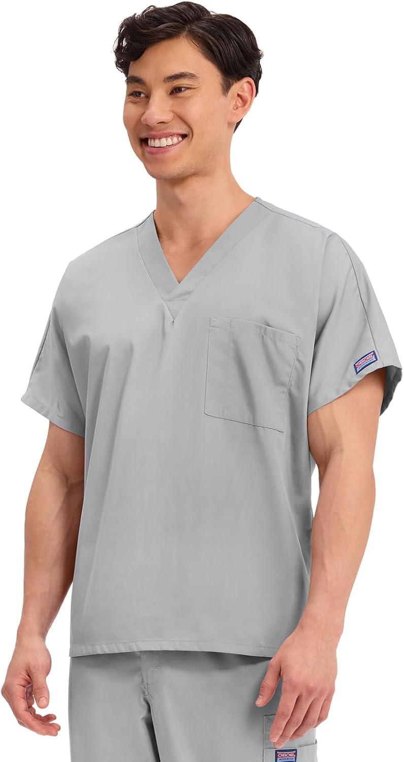 imageCherokee Scrubs for Women and Men Unisex VNeck Tunic Nursing Scrub Top with Chest Pocket Tuckable Durable Fabric 4777Grey
