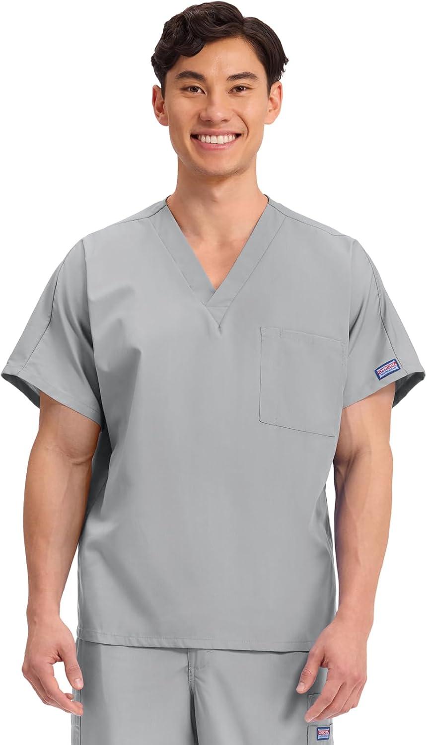 imageCherokee Scrubs for Women and Men Unisex VNeck Tunic Nursing Scrub Top with Chest Pocket Tuckable Durable Fabric 4777Grey