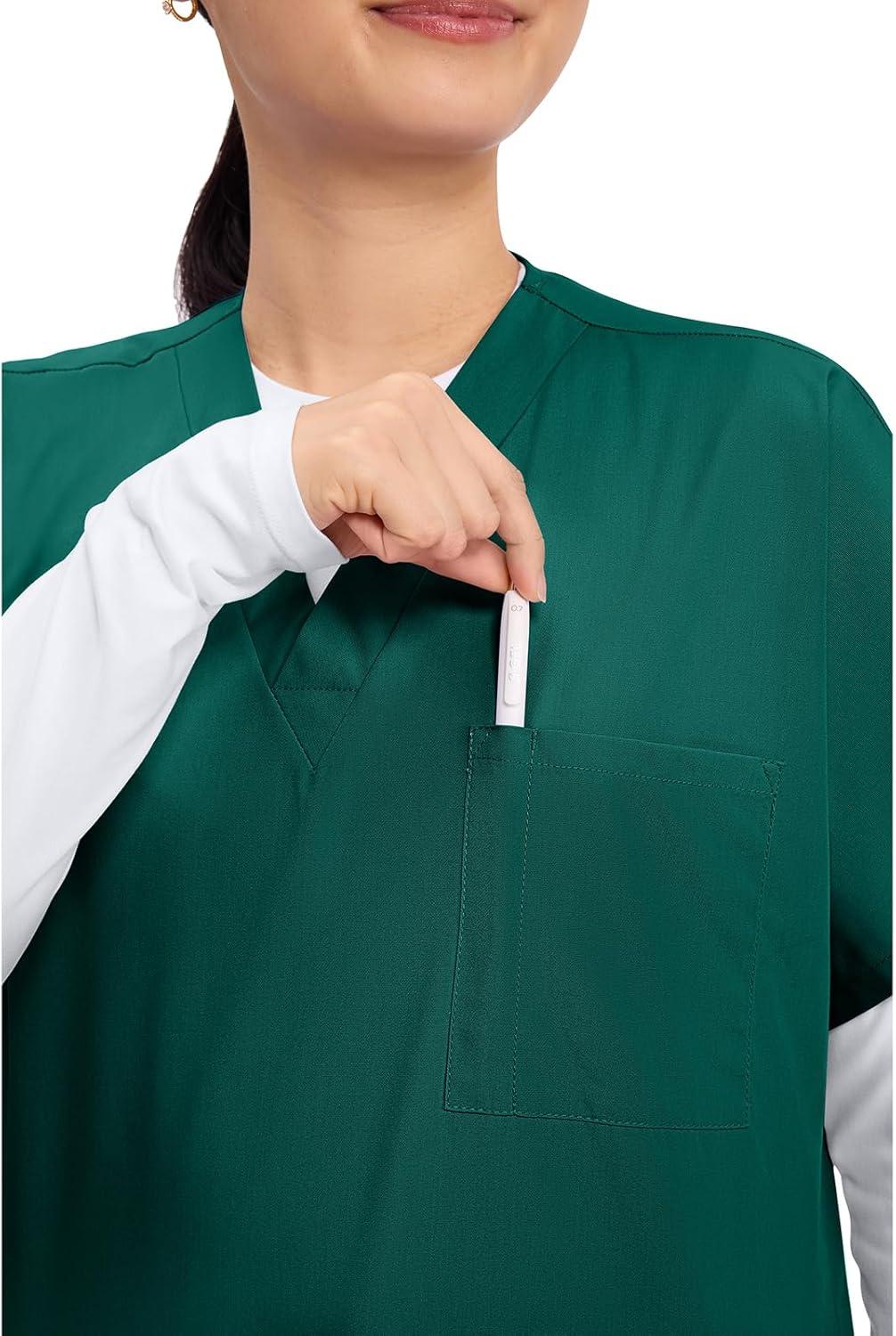 imageCherokee Scrubs for Women and Men Unisex VNeck Tunic Nursing Scrub Top with Chest Pocket Tuckable Durable Fabric 4777Hunter