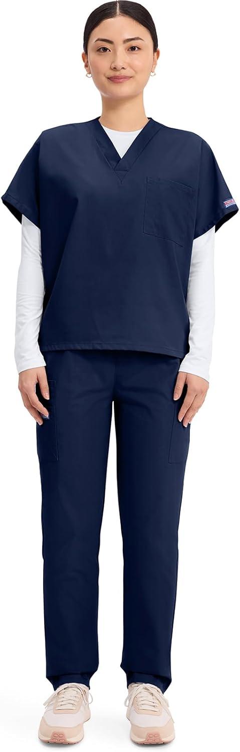 imageCherokee Scrubs for Women and Men Unisex VNeck Tunic Nursing Scrub Top with Chest Pocket Tuckable Durable Fabric 4777Navy