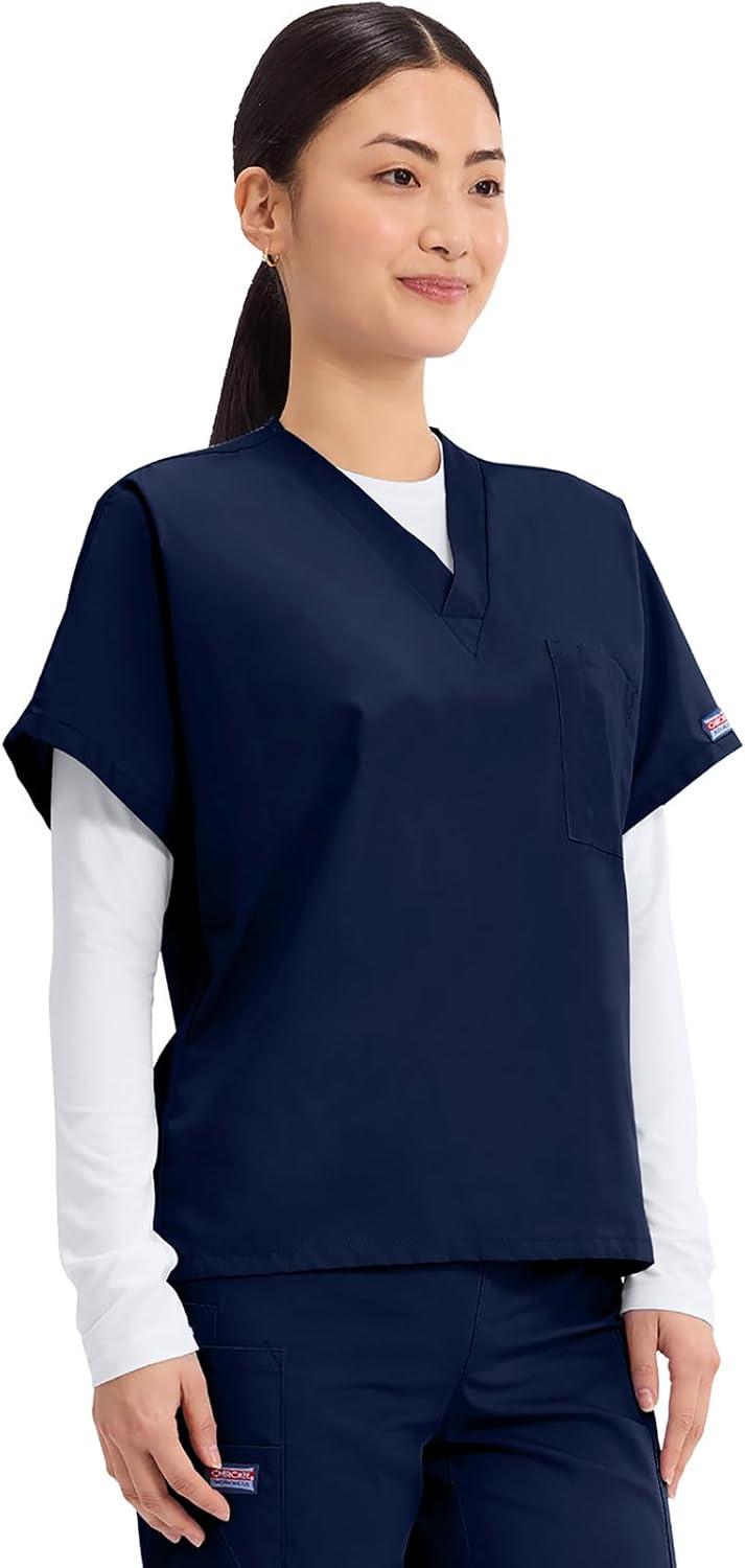imageCherokee Scrubs for Women and Men Unisex VNeck Tunic Nursing Scrub Top with Chest Pocket Tuckable Durable Fabric 4777Navy