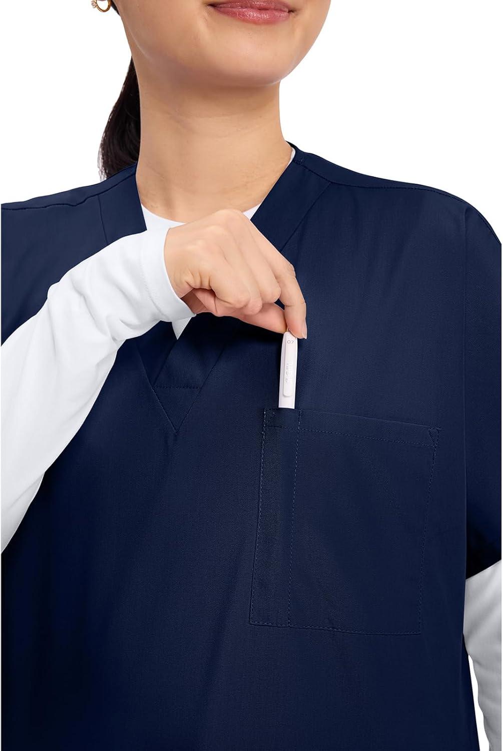 imageCherokee Scrubs for Women and Men Unisex VNeck Tunic Nursing Scrub Top with Chest Pocket Tuckable Durable Fabric 4777Navy