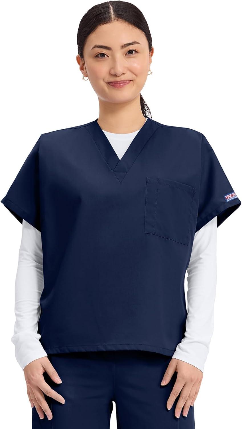 imageCherokee Scrubs for Women and Men Unisex VNeck Tunic Nursing Scrub Top with Chest Pocket Tuckable Durable Fabric 4777Navy