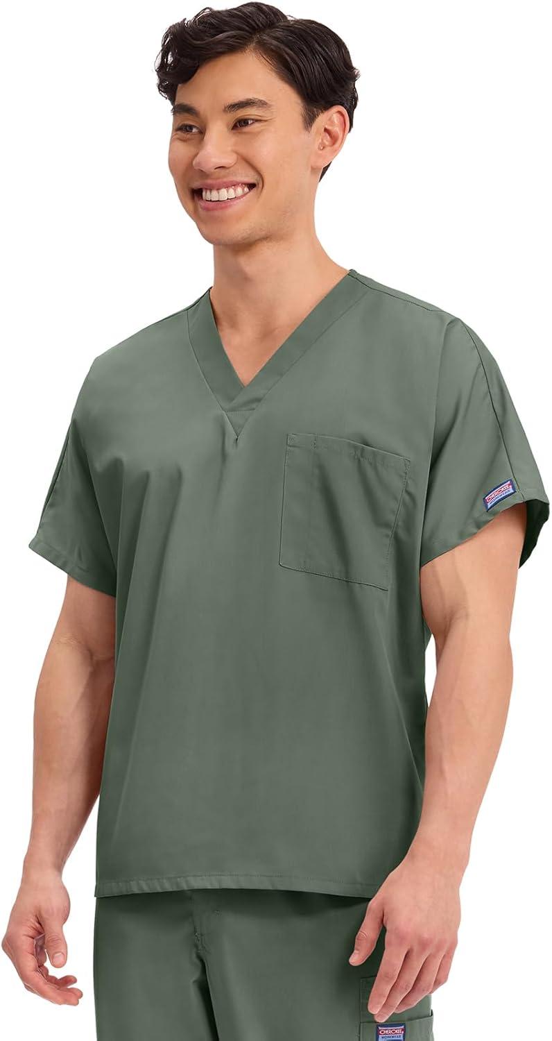 imageCherokee Scrubs for Women and Men Unisex VNeck Tunic Nursing Scrub Top with Chest Pocket Tuckable Durable Fabric 4777Olive