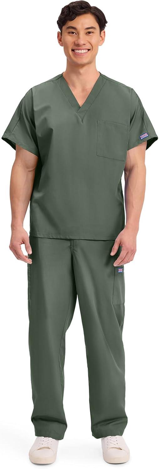 imageCherokee Scrubs for Women and Men Unisex VNeck Tunic Nursing Scrub Top with Chest Pocket Tuckable Durable Fabric 4777Olive