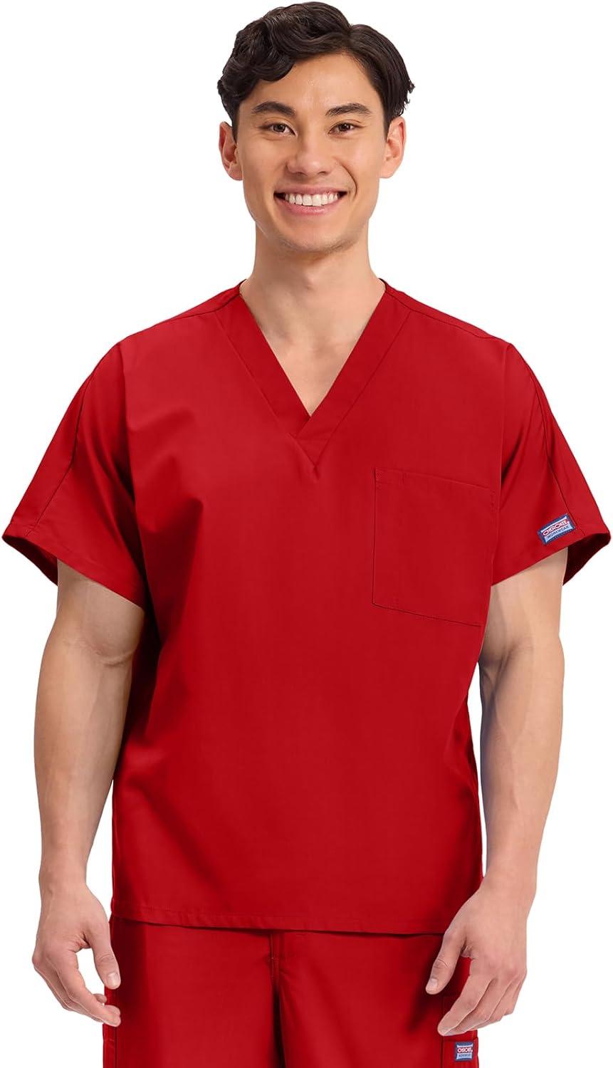 imageCherokee Scrubs for Women and Men Unisex VNeck Tunic Nursing Scrub Top with Chest Pocket Tuckable Durable Fabric 4777Red