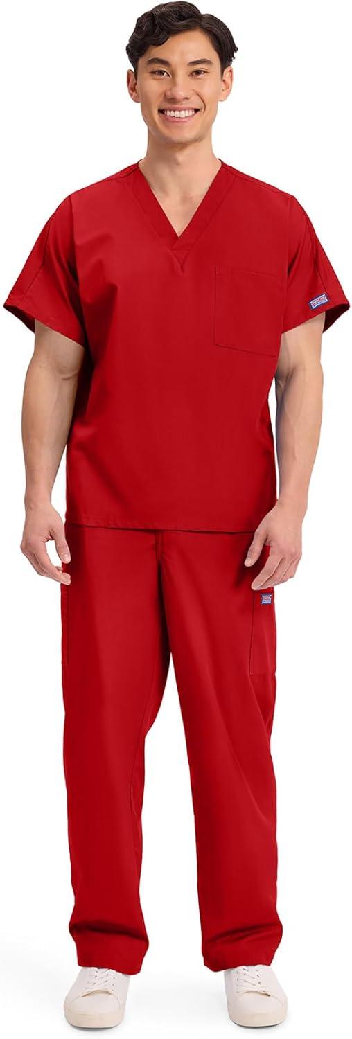 imageCherokee Scrubs for Women and Men Unisex VNeck Tunic Nursing Scrub Top with Chest Pocket Tuckable Durable Fabric 4777Red