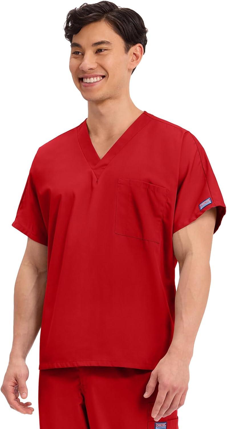 imageCherokee Scrubs for Women and Men Unisex VNeck Tunic Nursing Scrub Top with Chest Pocket Tuckable Durable Fabric 4777Red