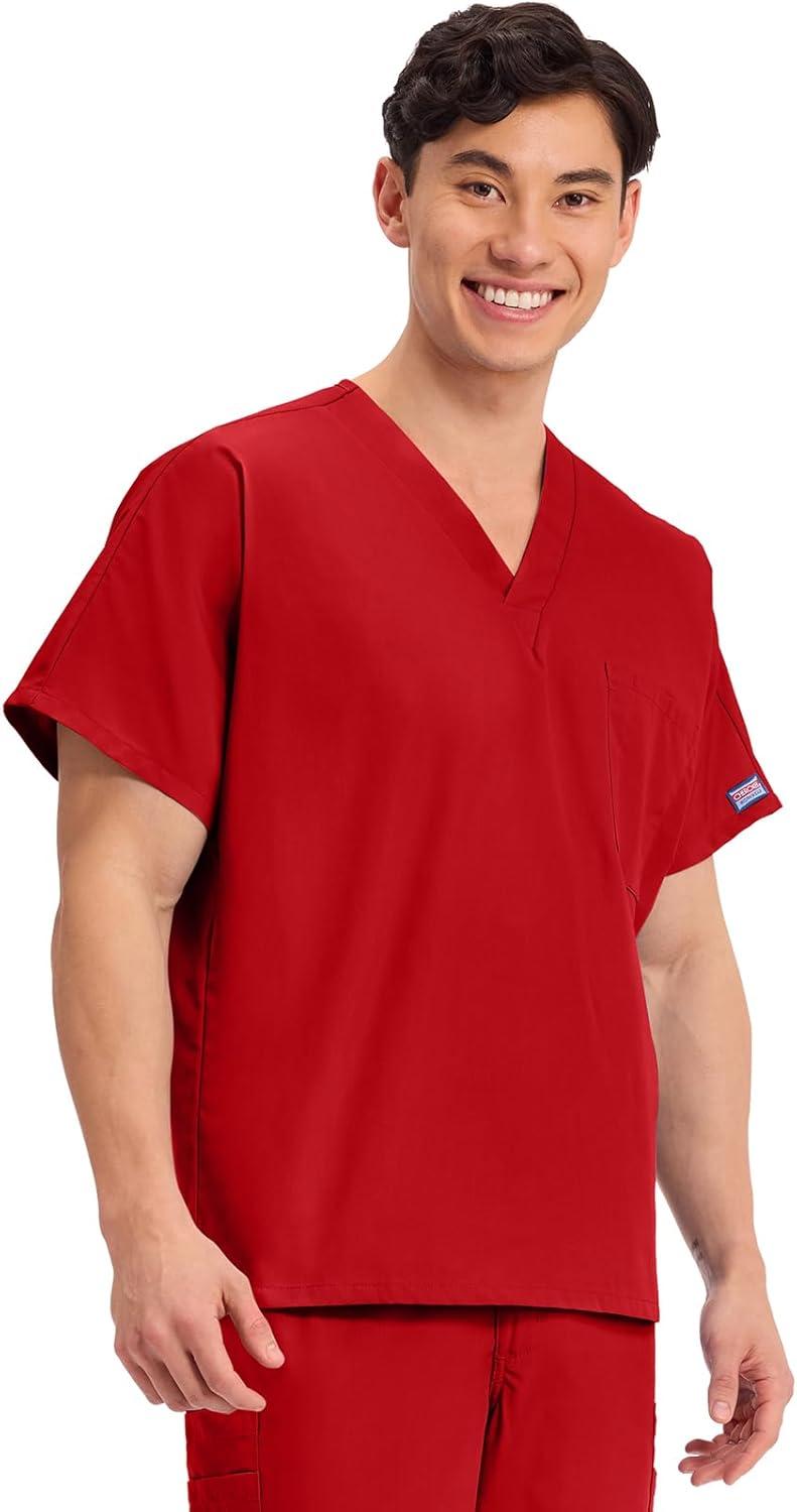 imageCherokee Scrubs for Women and Men Unisex VNeck Tunic Nursing Scrub Top with Chest Pocket Tuckable Durable Fabric 4777Red