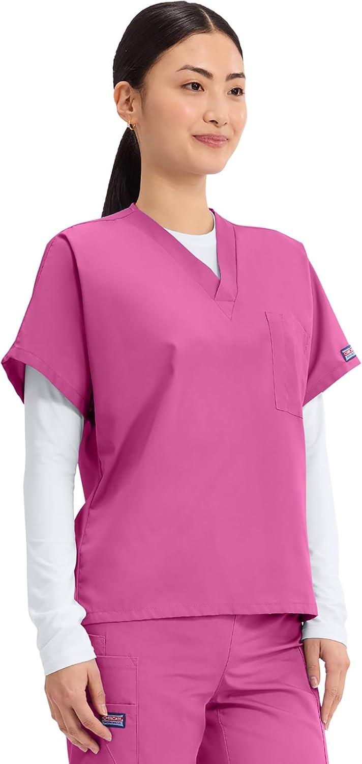 imageCherokee Scrubs for Women and Men Unisex VNeck Tunic Nursing Scrub Top with Chest Pocket Tuckable Durable Fabric 4777Shocking Pink
