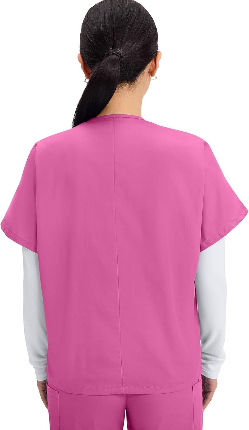 imageCherokee Scrubs for Women and Men Unisex VNeck Tunic Nursing Scrub Top with Chest Pocket Tuckable Durable Fabric 4777Shocking Pink