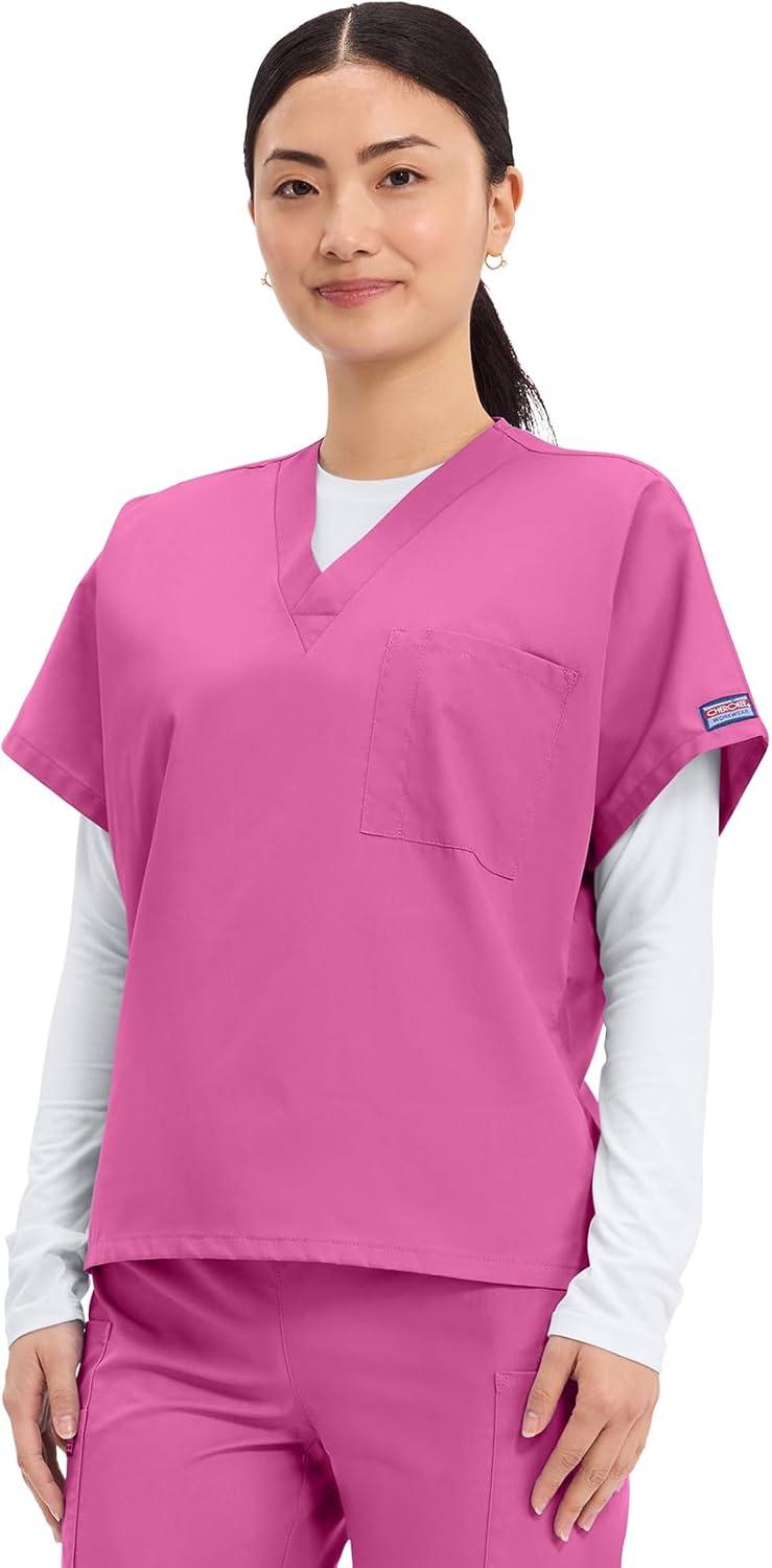 imageCherokee Scrubs for Women and Men Unisex VNeck Tunic Nursing Scrub Top with Chest Pocket Tuckable Durable Fabric 4777Shocking Pink