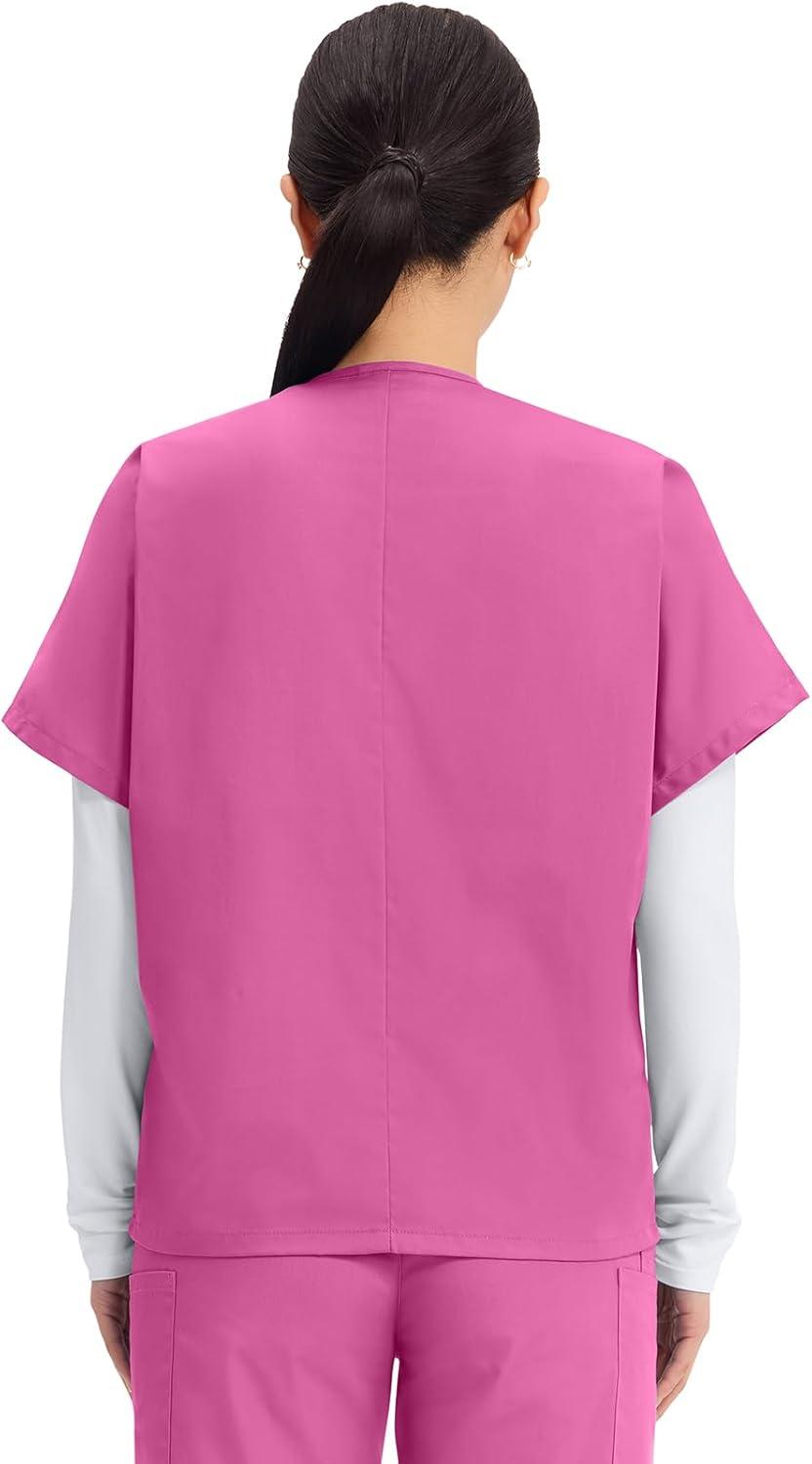 imageCherokee Scrubs for Women and Men Unisex VNeck Tunic Nursing Scrub Top with Chest Pocket Tuckable Durable Fabric 4777Shocking Pink