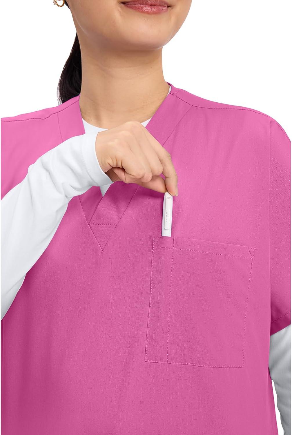 imageCherokee Scrubs for Women and Men Unisex VNeck Tunic Nursing Scrub Top with Chest Pocket Tuckable Durable Fabric 4777Shocking Pink