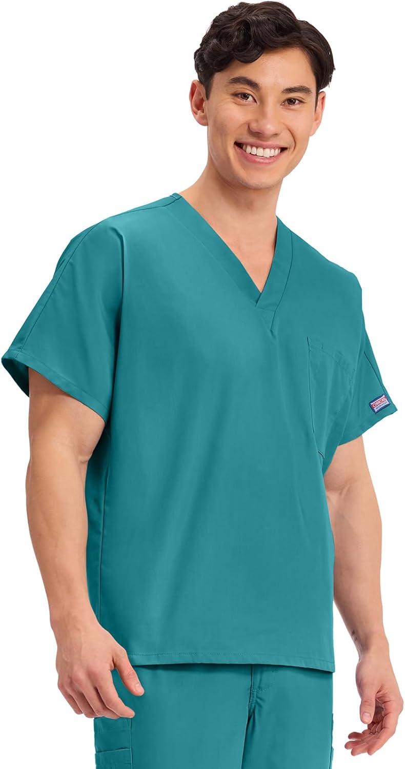 imageCherokee Scrubs for Women and Men Unisex VNeck Tunic Nursing Scrub Top with Chest Pocket Tuckable Durable Fabric 4777Teal Blue