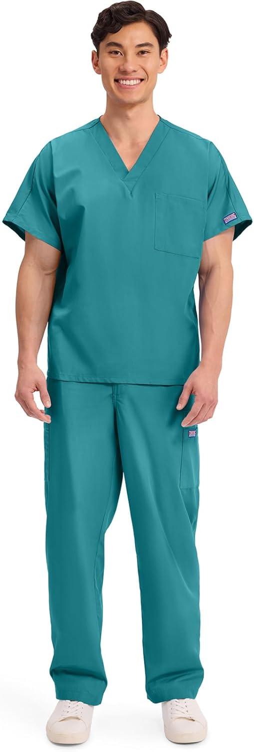 imageCherokee Scrubs for Women and Men Unisex VNeck Tunic Nursing Scrub Top with Chest Pocket Tuckable Durable Fabric 4777Teal Blue