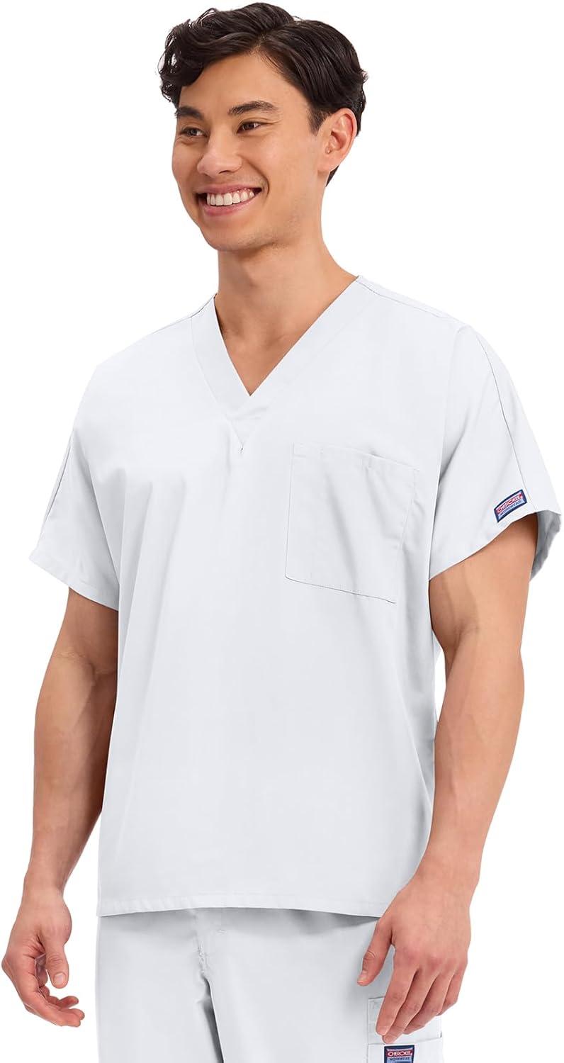 imageCherokee Scrubs for Women and Men Unisex VNeck Tunic Nursing Scrub Top with Chest Pocket Tuckable Durable Fabric 4777White