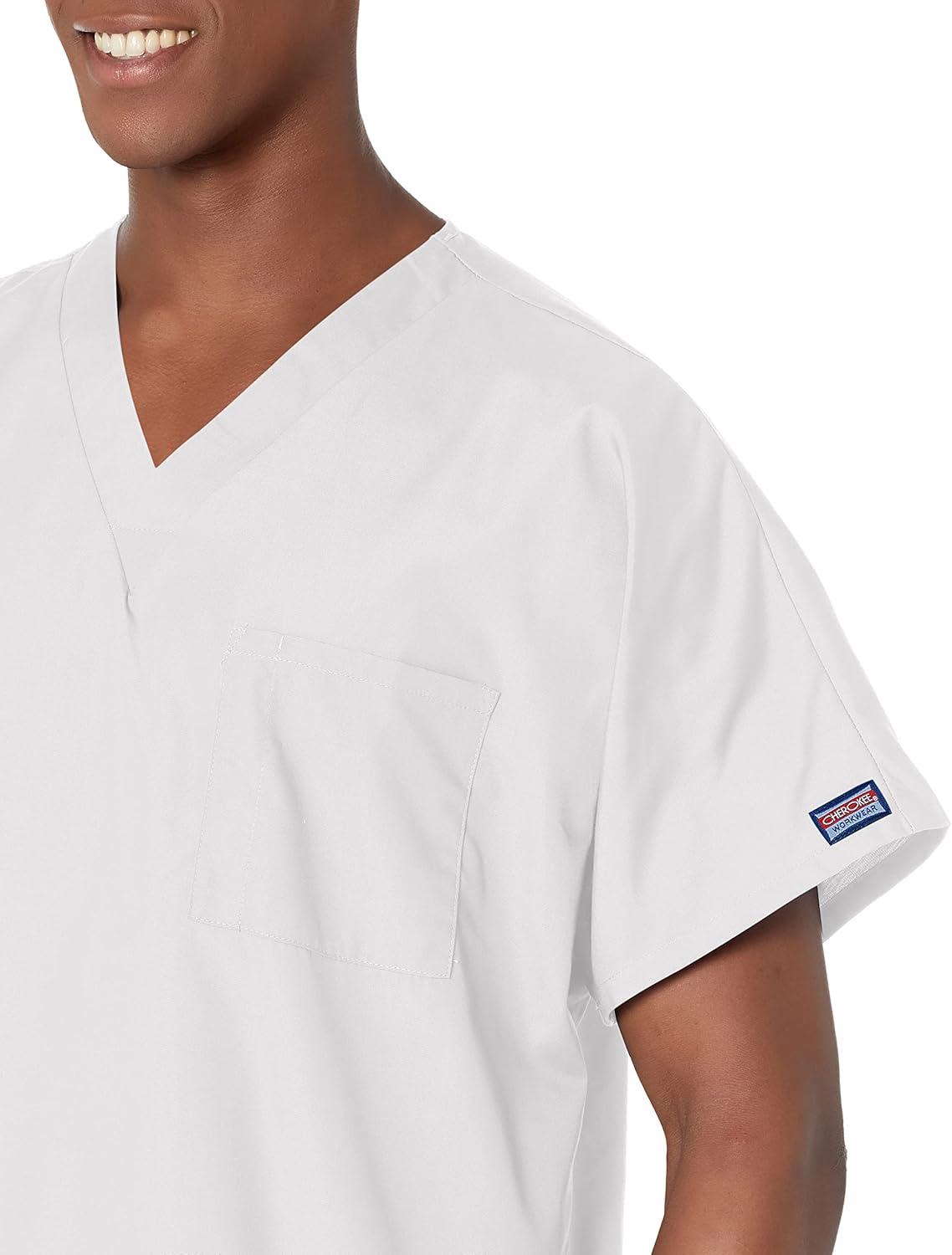 imageCherokee Scrubs for Women and Men Unisex VNeck Tunic Nursing Scrub Top with Chest Pocket Tuckable Durable Fabric 4777White