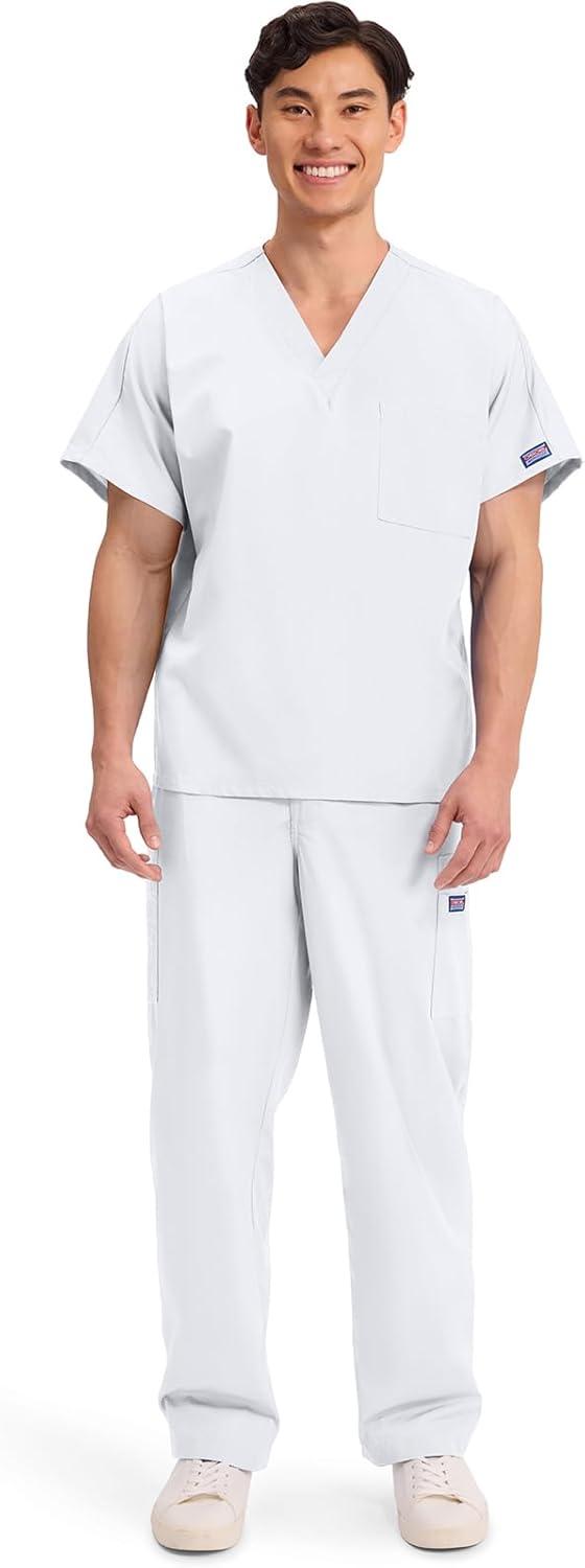 imageCherokee Scrubs for Women and Men Unisex VNeck Tunic Nursing Scrub Top with Chest Pocket Tuckable Durable Fabric 4777White