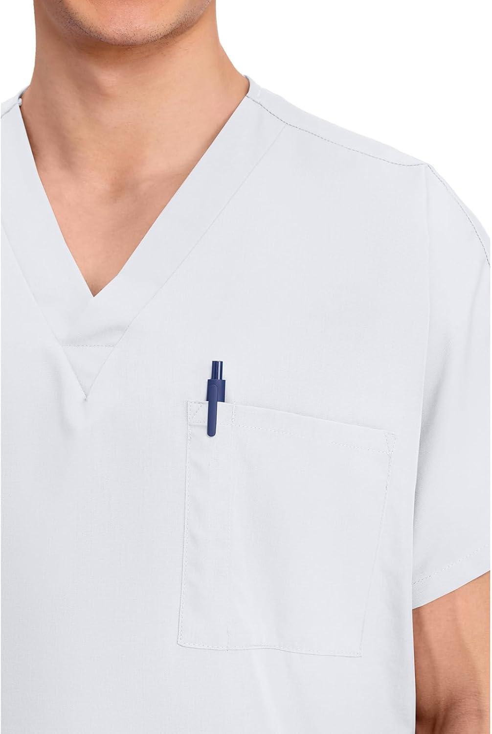 imageCherokee Scrubs for Women and Men Unisex VNeck Tunic Nursing Scrub Top with Chest Pocket Tuckable Durable Fabric 4777White