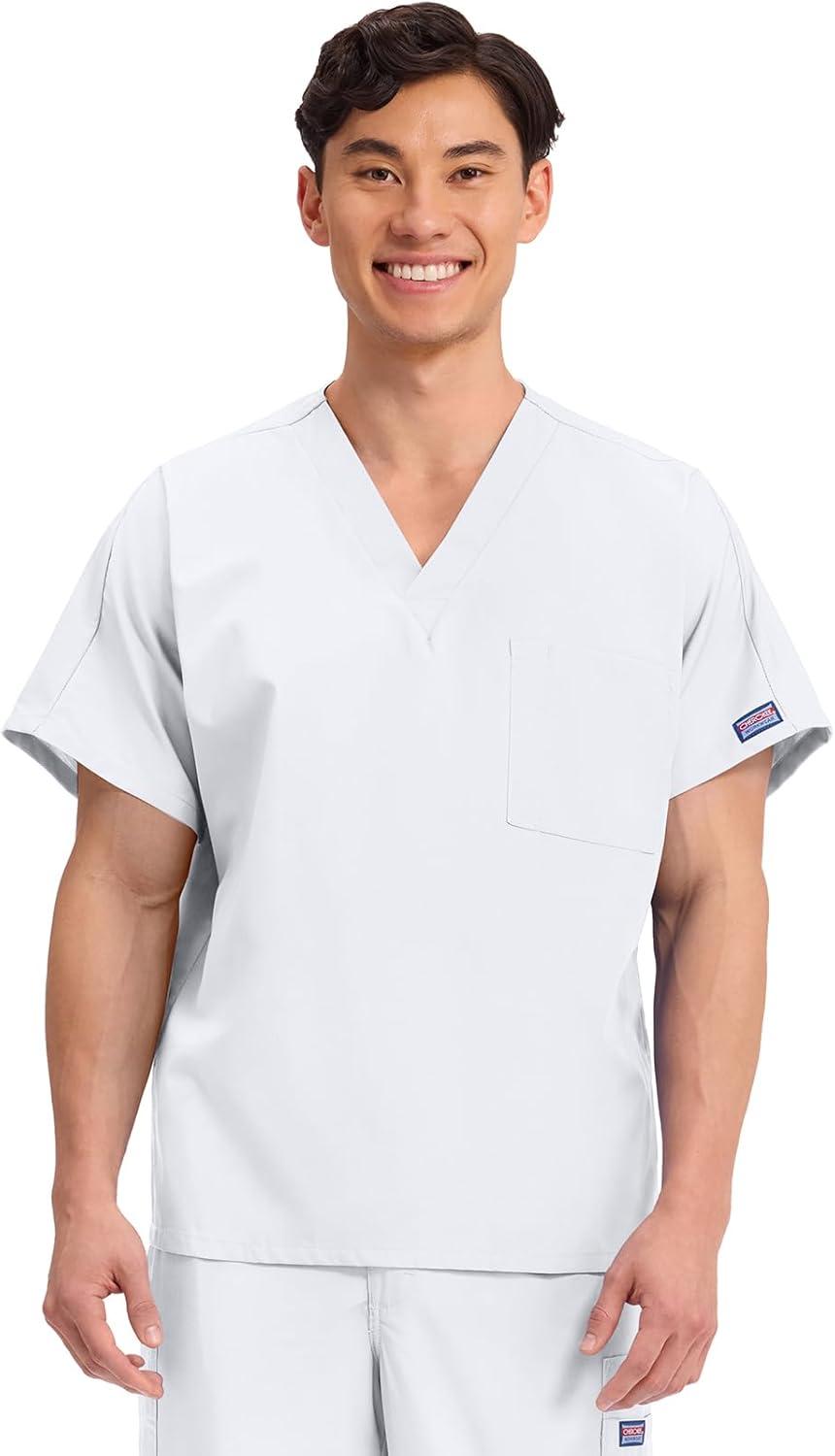 imageCherokee Scrubs for Women and Men Unisex VNeck Tunic Nursing Scrub Top with Chest Pocket Tuckable Durable Fabric 4777White
